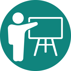 Teacher pointing to a whiteboard icon